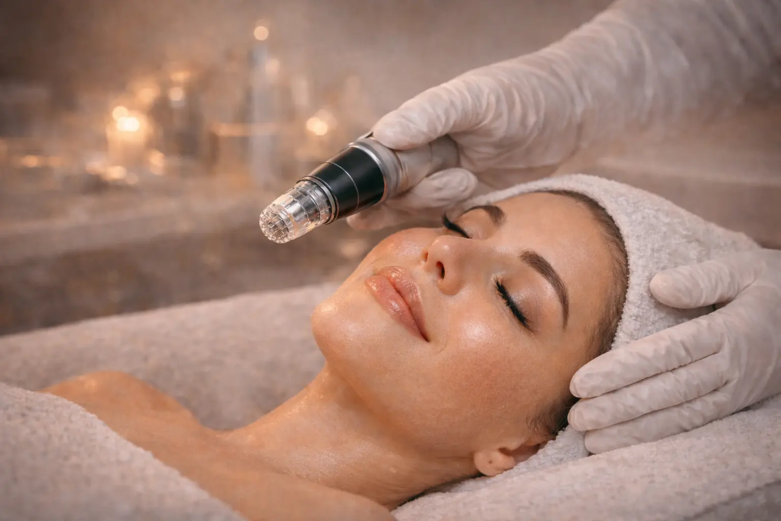 Trattamento microneedling viso eseguito in istituto professionale